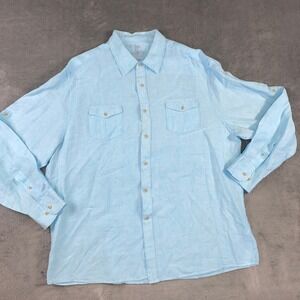 Islander Shirt Mens XXL 100% Linen Long Sleeve Blue Chambray Casual Roll Tab